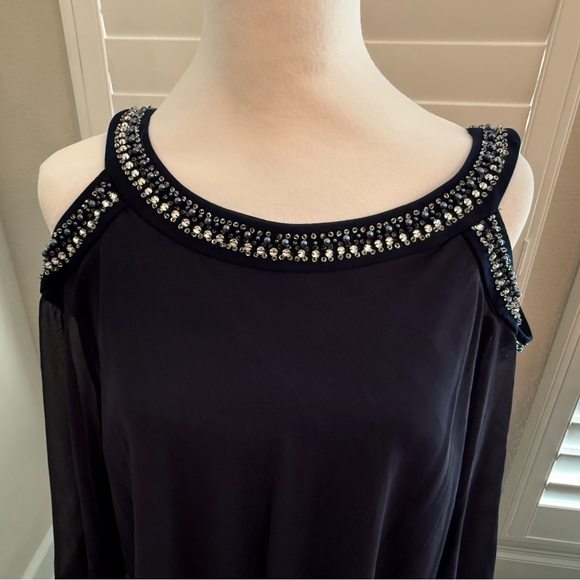 Alex Evenings Long Navy Size 12 Embellished Shoulder Formal Gown - Picture 4 of 16